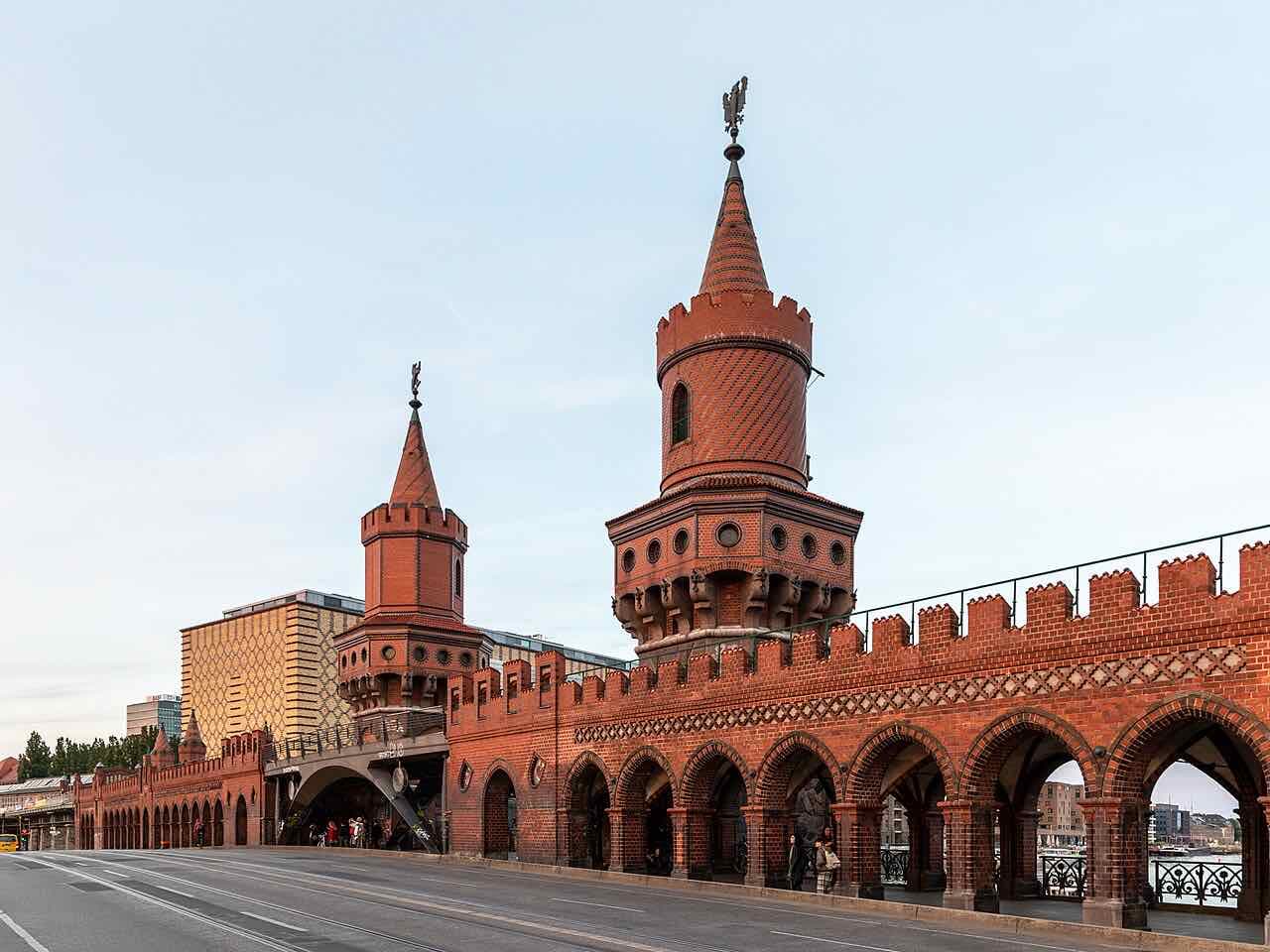 The red-brick Oberbaum Bridge over the Spree between Kreuzberg and Friedrichshain