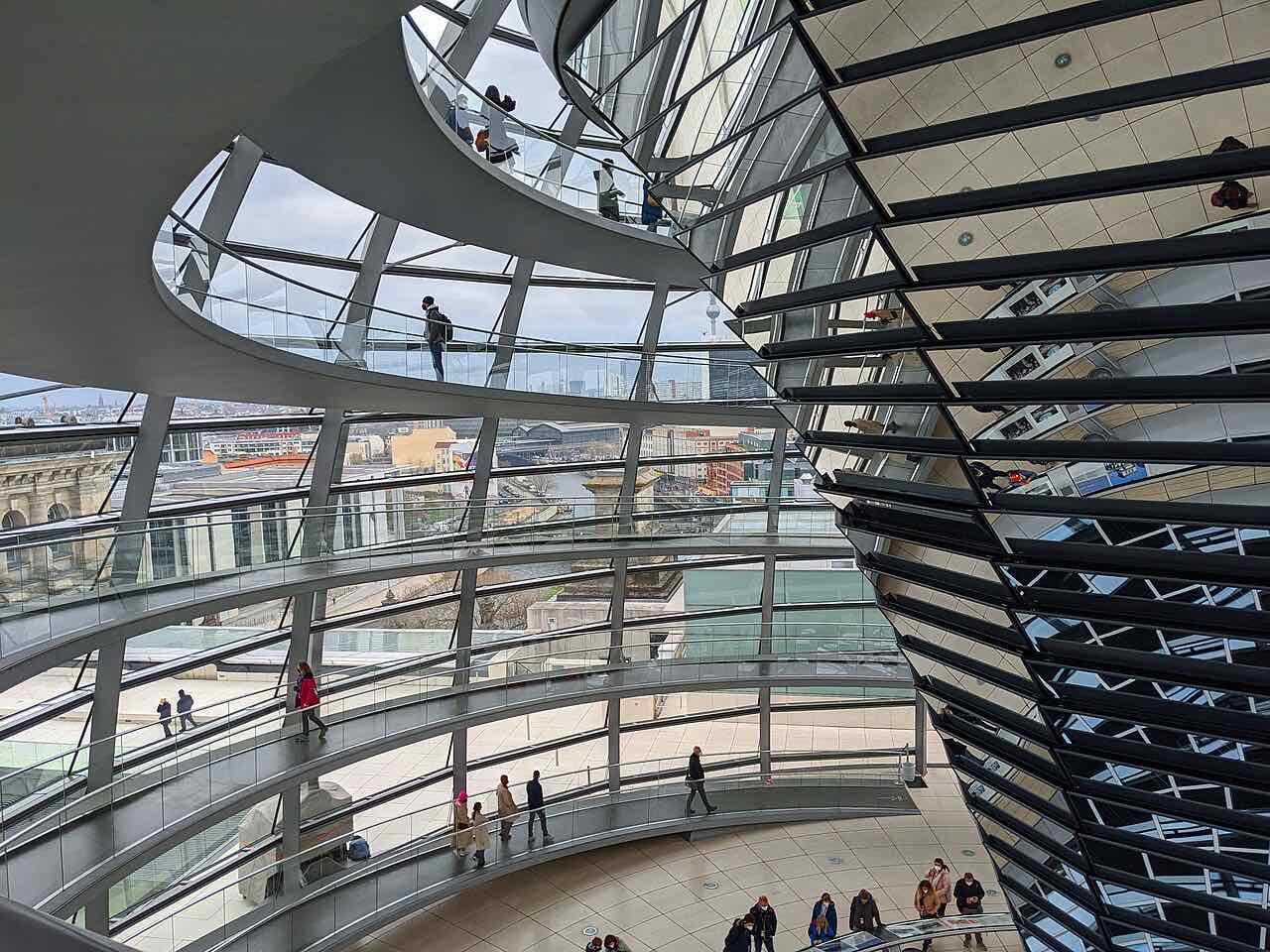 The glass dome on top of the Reichstag building in Berlin