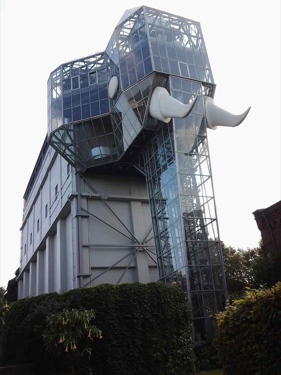 The Glaselefant in the Maximilianpark: a former coal-washing building rebuilt with a glass elephant head, trunk and white tusks