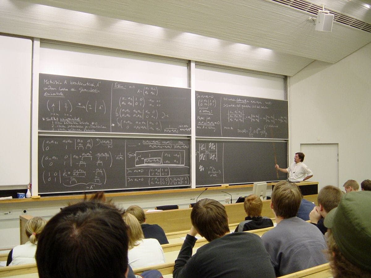 Students in a university lecture hall