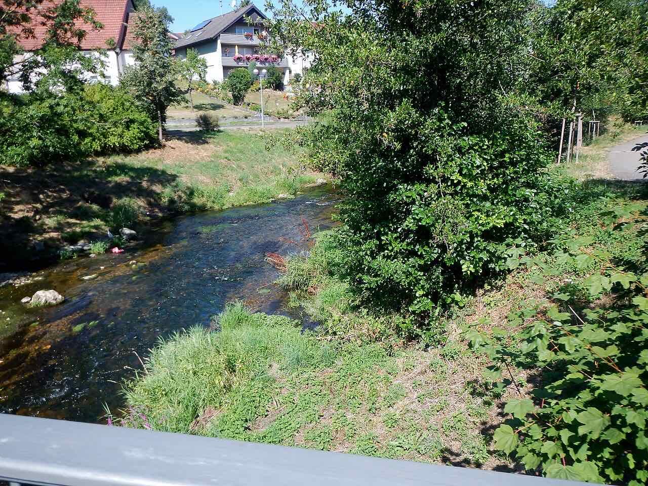 The Kocher river flowing through Aalen between green banks
