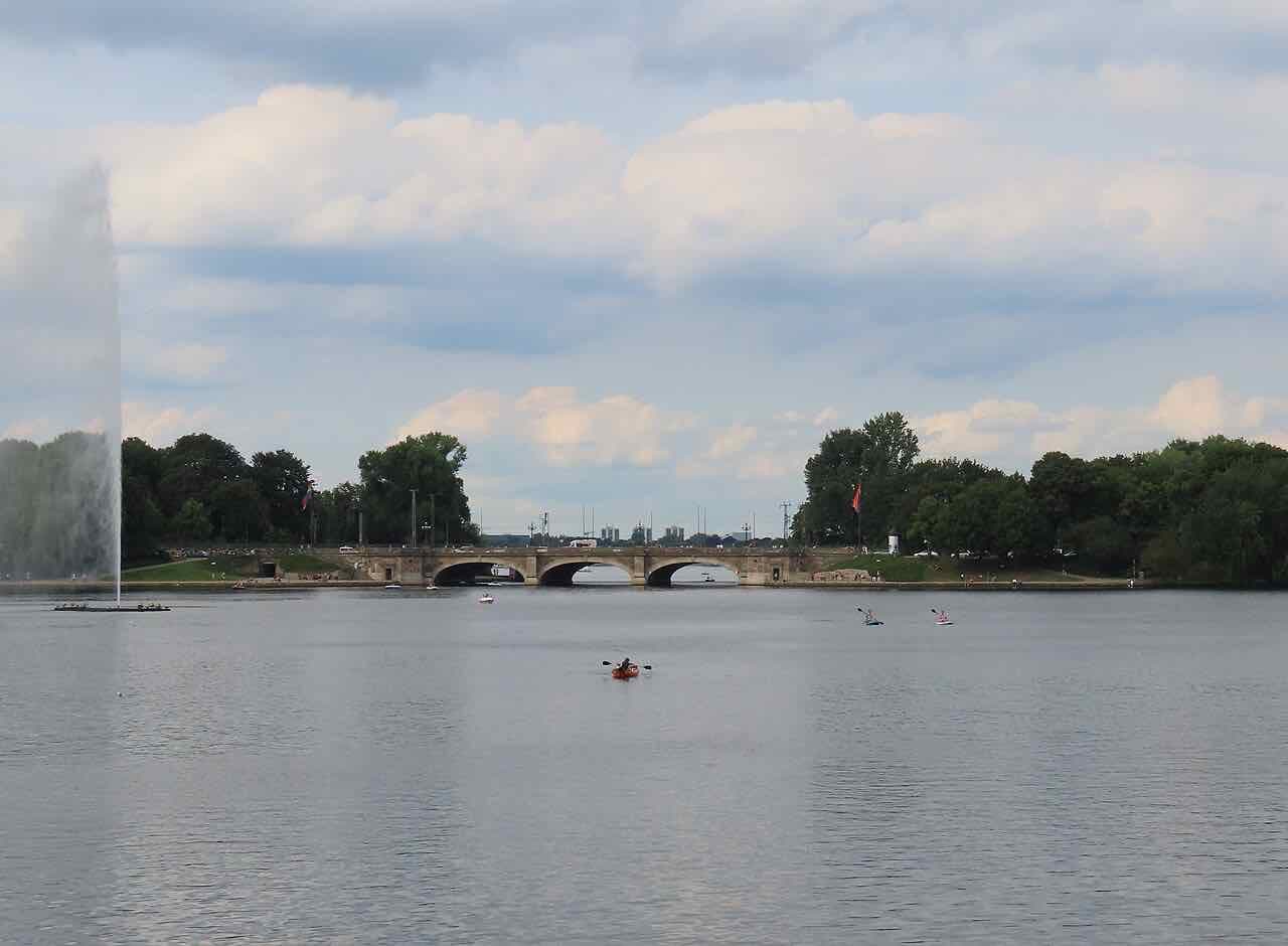 The Binnenalster lake in the centre of Hamburg seen from Ballindamm