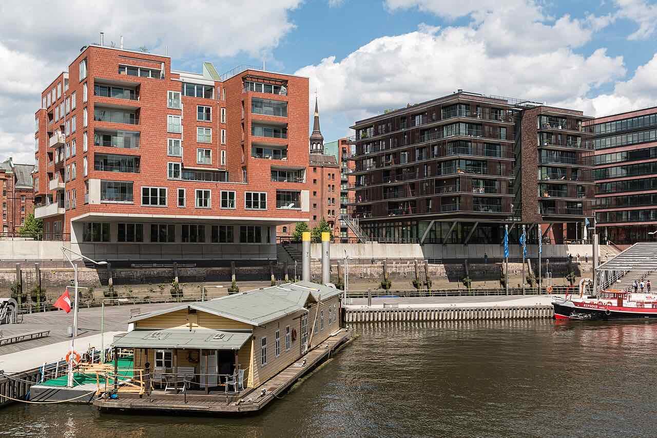 Buildings at Sandtorkai in HafenCity beside the traditional-ship harbour