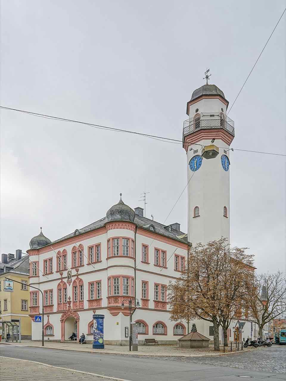 The town hall of Hof on a grey autumn day