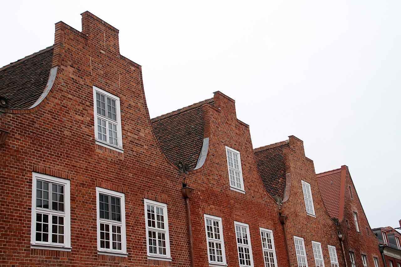 Red-brick gabled houses with white-framed windows in Potsdam's Dutch Quarter